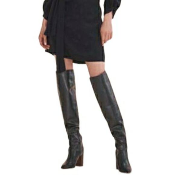MAJE Fauve leather pointed pointy toe thigh over the knee black boots 40 9 NEW - Picture 2 of 10